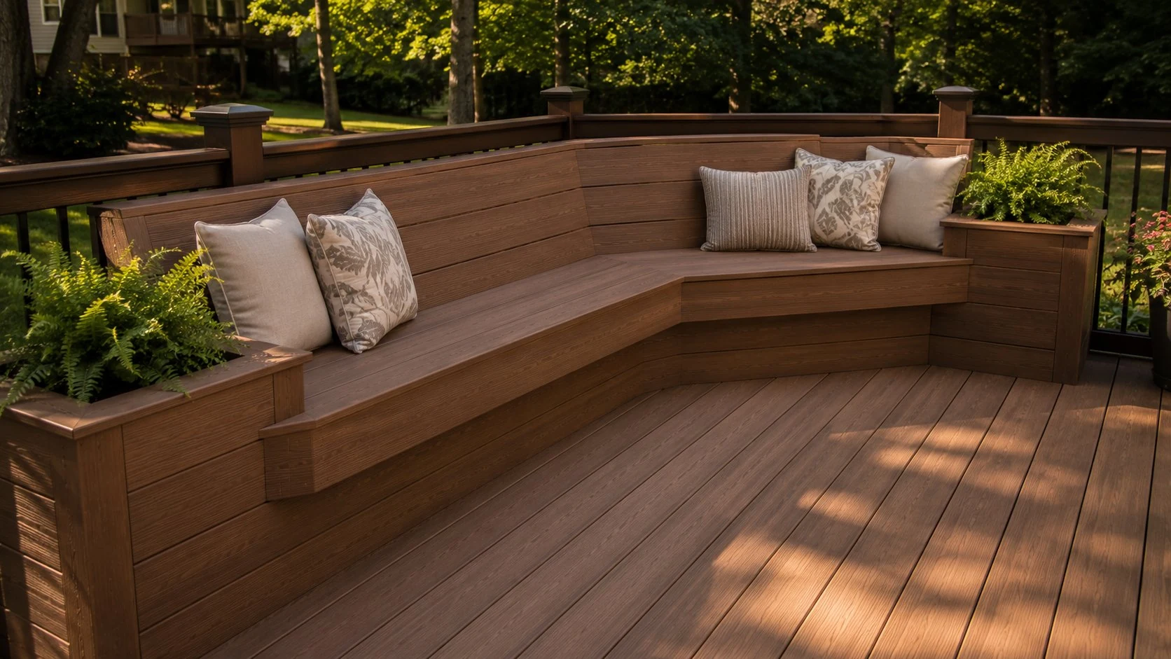 Built-in bench seating on composite deck Ohio
