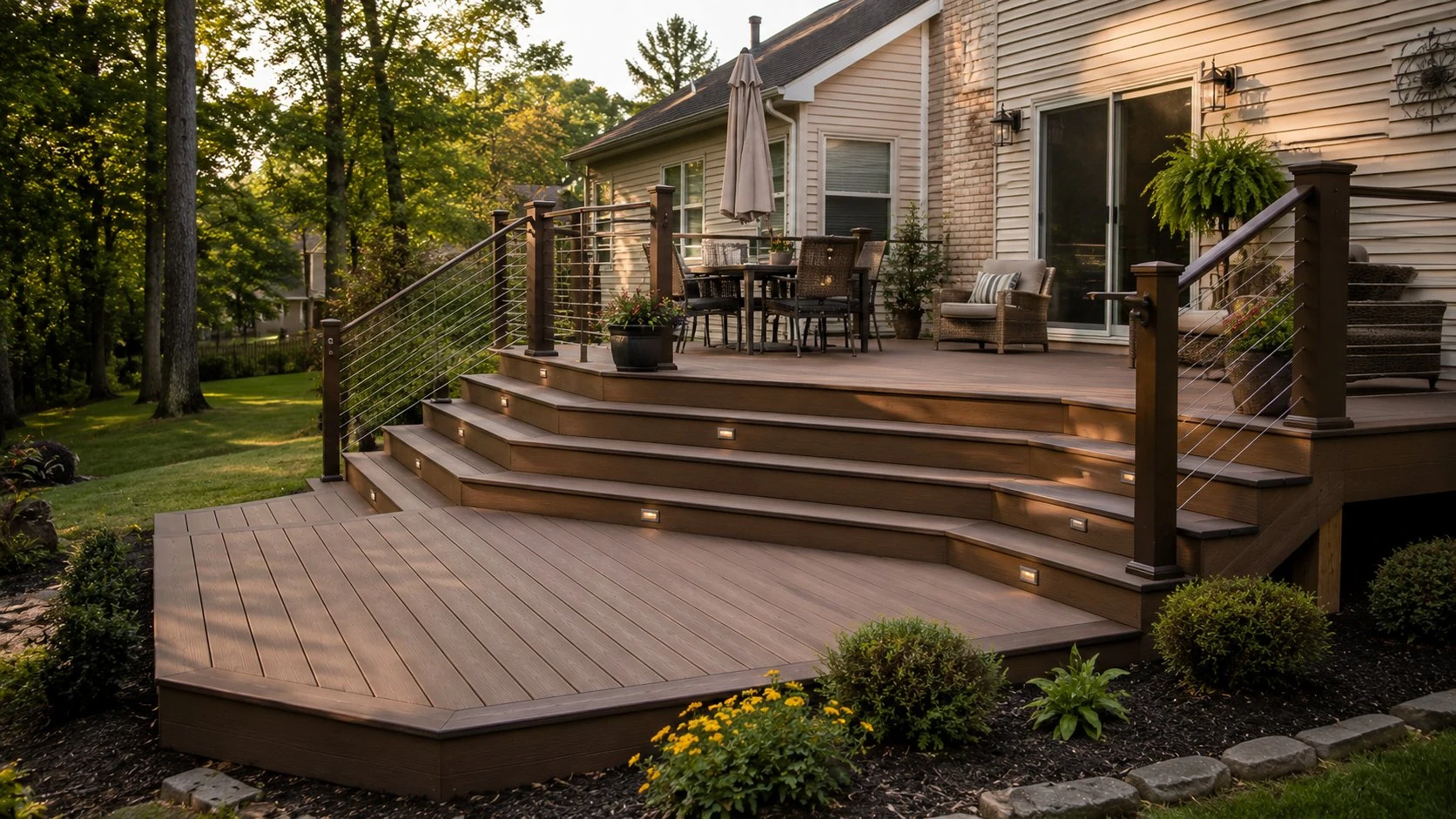 Multi-level composite deck with cable railing Licking County Ohio