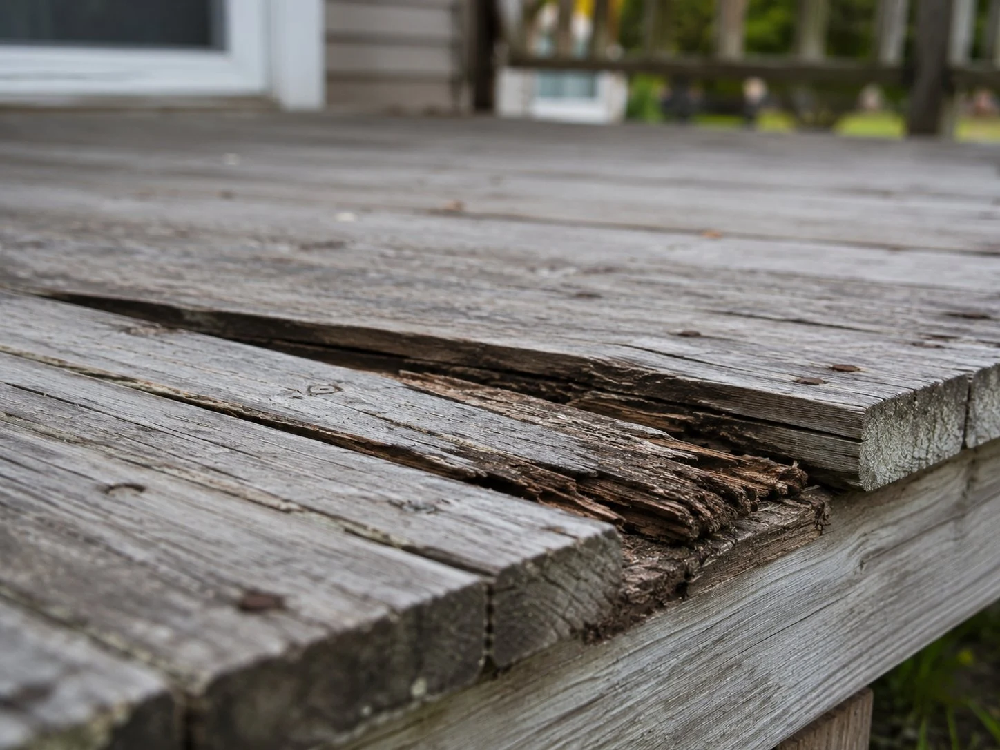 Rotted deck boards Ohio home needing repair